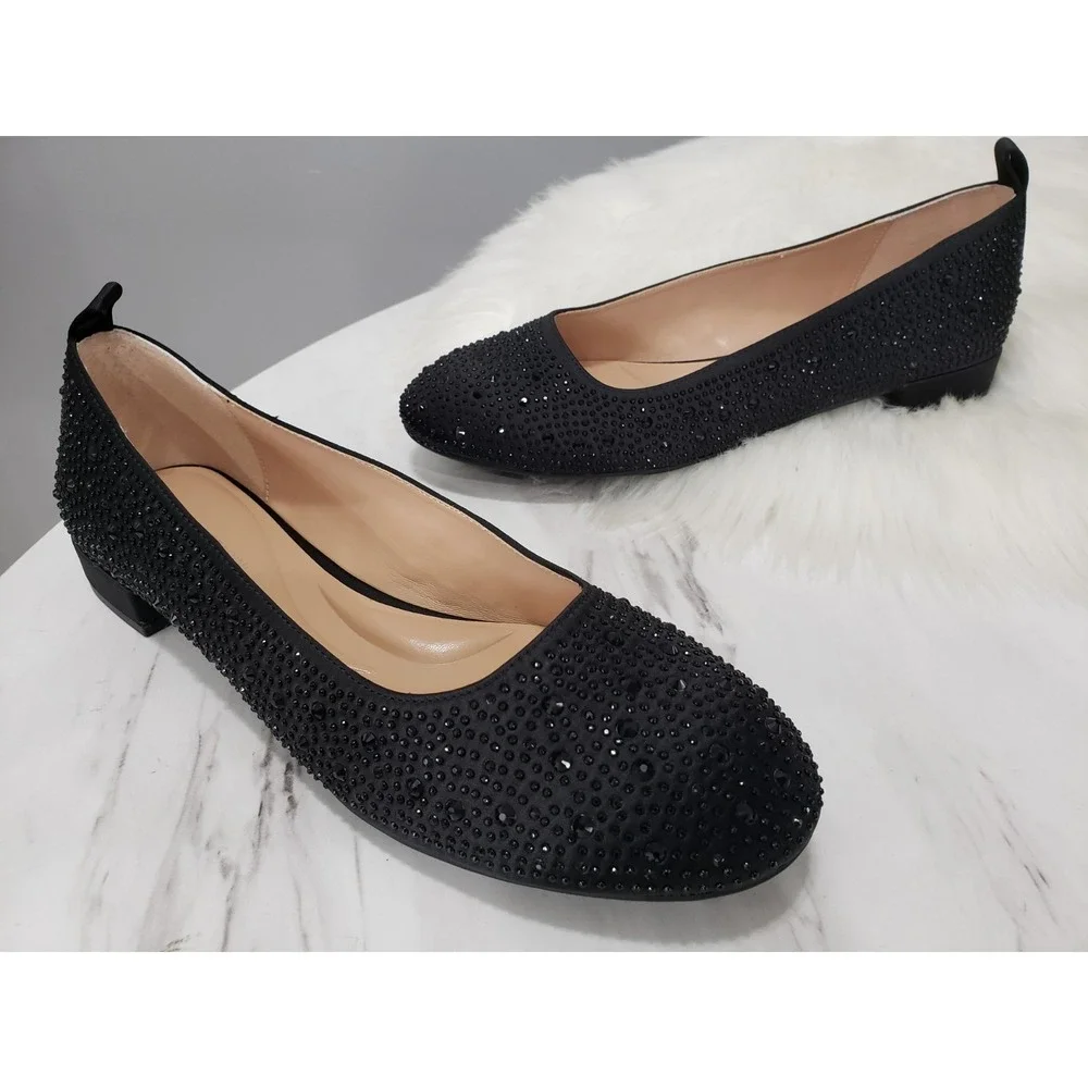 NEW NO BOX Adrienne Vittadini Black Rhinestone Flats Carnival Loafers Slip On